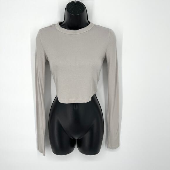 Cotton Citizen NEW Verona Crop Shirt Long Sleeves Size XS Fog Cast Gray Rib Knit - Picture 1 of 9